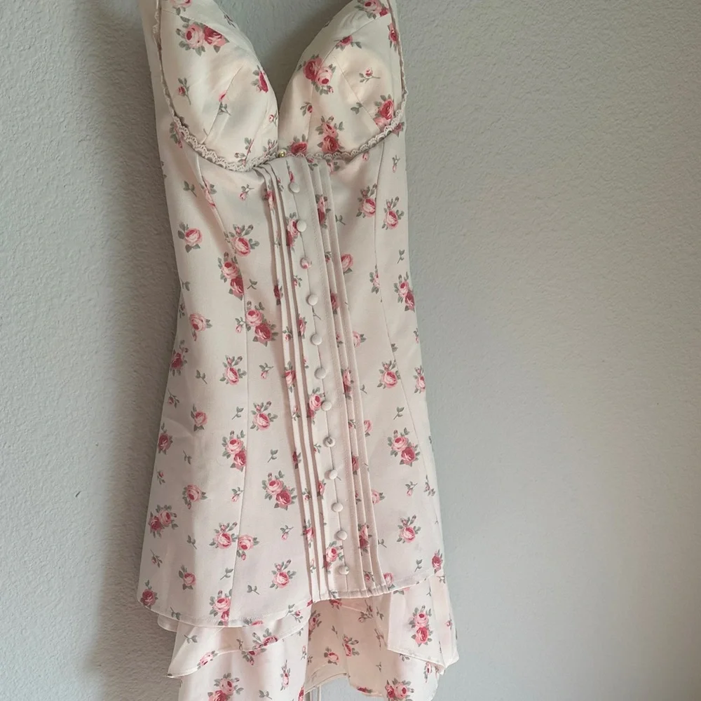 Oh Polly Floral White and Pink Mini Dress - Picture 3 of 4